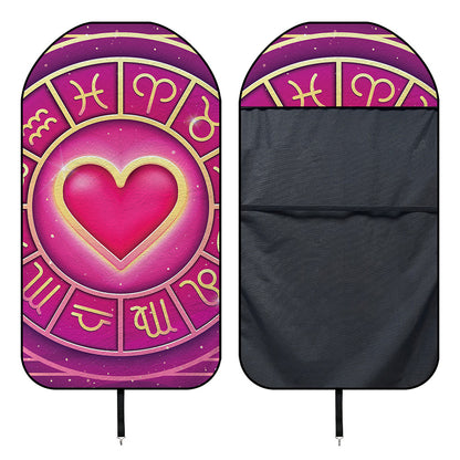 Pink Heart Zodiac Wheel Print Waterproof Car Seat Cover