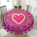 Pink Heart Zodiac Wheel Print Waterproof Round Tablecloth