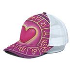 Pink Heart Zodiac Wheel Print White Mesh Trucker Cap