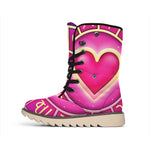 Pink Heart Zodiac Wheel Print Winter Boots