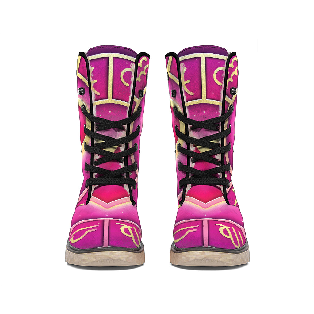 Pink Heart Zodiac Wheel Print Winter Boots