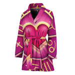 Pink Heart Zodiac Wheel Print Women's Bathrobe