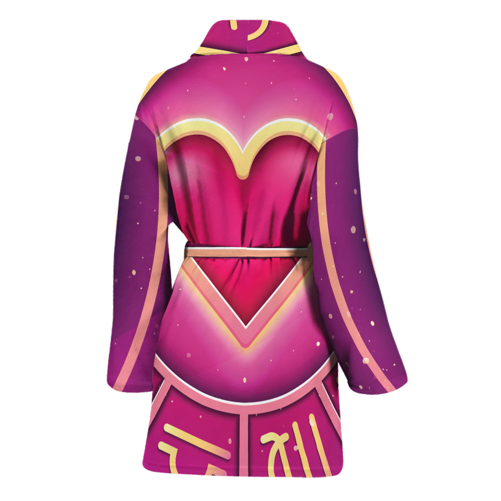 Pink Heart Zodiac Wheel Print Women's Bathrobe