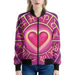 Pink Heart Zodiac Wheel Print Women's Bomber Jacket
