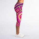 Pink Heart Zodiac Wheel Print Women's Capri Leggings