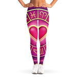 Pink Heart Zodiac Wheel Print Women's Leggings