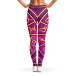 Pink Heart Zodiac Wheel Print Women's Leggings