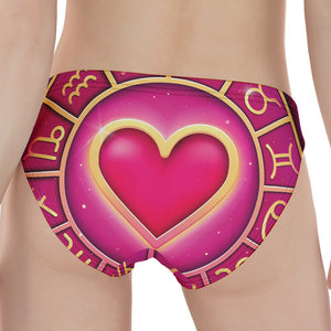 Pink Heart Zodiac Wheel Print Women's Panties