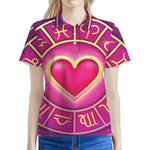 Pink Heart Zodiac Wheel Print Women's Polo Shirt