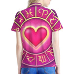 Pink Heart Zodiac Wheel Print Women's Polo Shirt