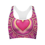 Pink Heart Zodiac Wheel Print Women's Sports Bra