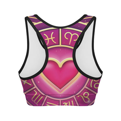 Pink Heart Zodiac Wheel Print Women's Sports Bra