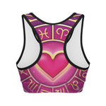 Pink Heart Zodiac Wheel Print Women's Sports Bra