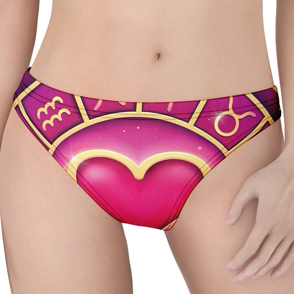 Pink Heart Zodiac Wheel Print Women's Thong