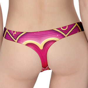 Pink Heart Zodiac Wheel Print Women's Thong