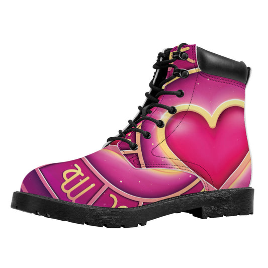 Pink Heart Zodiac Wheel Print Work Boots