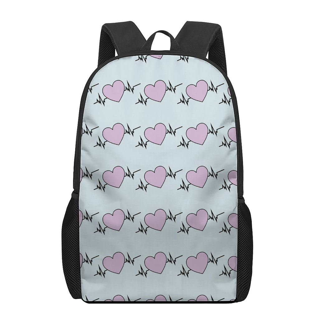 Pink Heartbeat Pattern Print 17 Inch Backpack