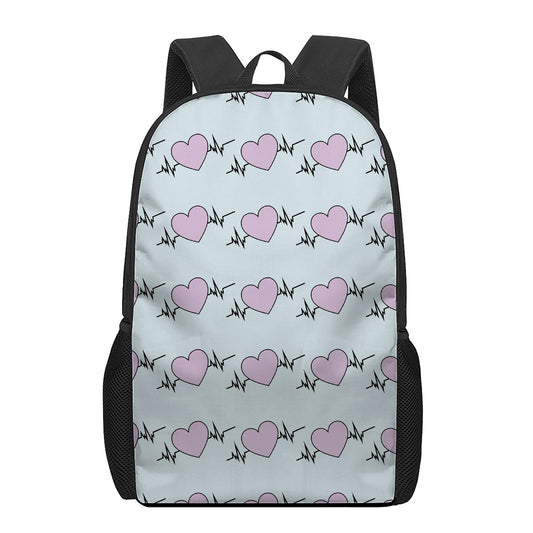 Pink Heartbeat Pattern Print 17 Inch Backpack