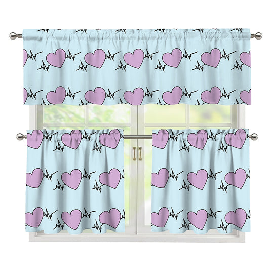 Pink Heartbeat Pattern Print 3 Piece Kitchen Curtains