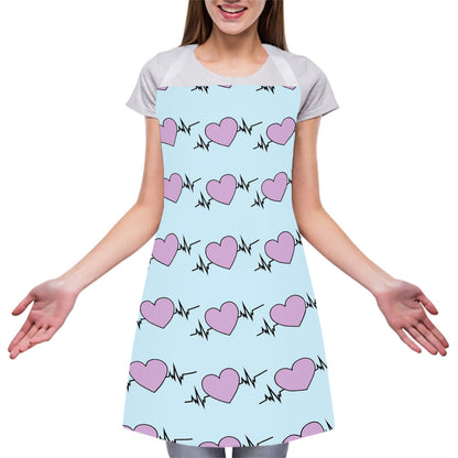 Pink Heartbeat Pattern Print Adjustable Apron