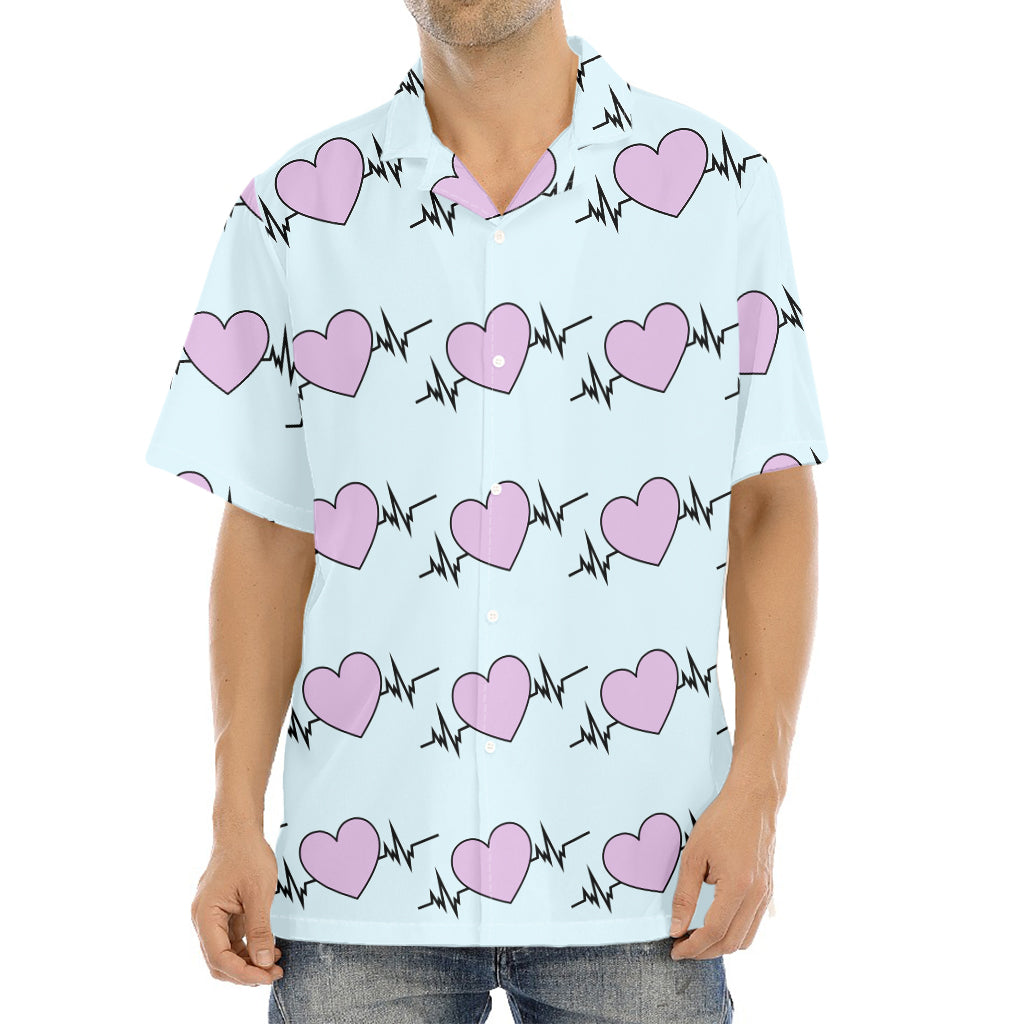 Pink Heartbeat Pattern Print Aloha Shirt