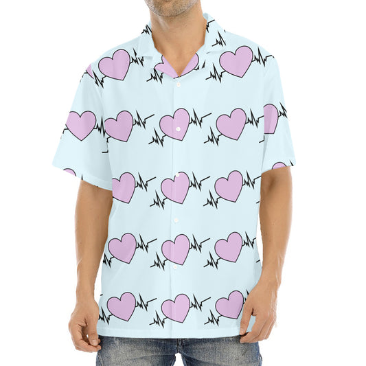 Pink Heartbeat Pattern Print Aloha Shirt