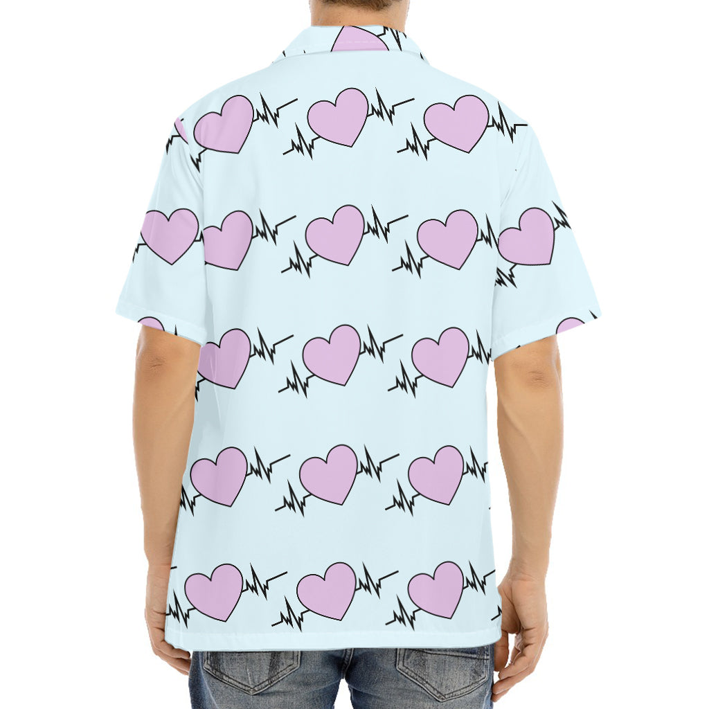 Pink Heartbeat Pattern Print Aloha Shirt