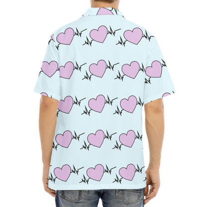 Pink Heartbeat Pattern Print Aloha Shirt