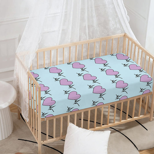 Pink Heartbeat Pattern Print Baby Crib Sheet