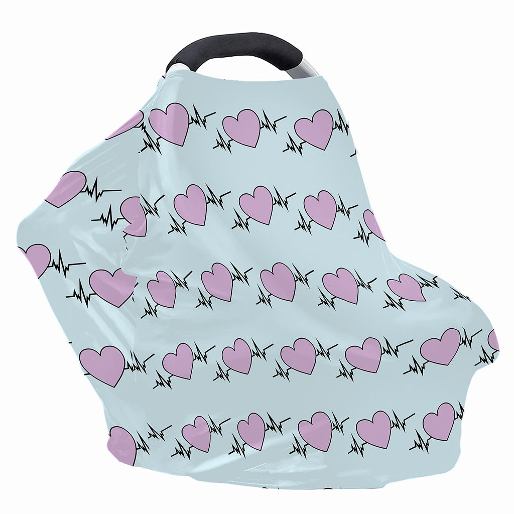Pink Heartbeat Pattern Print Baby Seat Cover