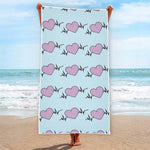 Pink Heartbeat Pattern Print Beach Towel