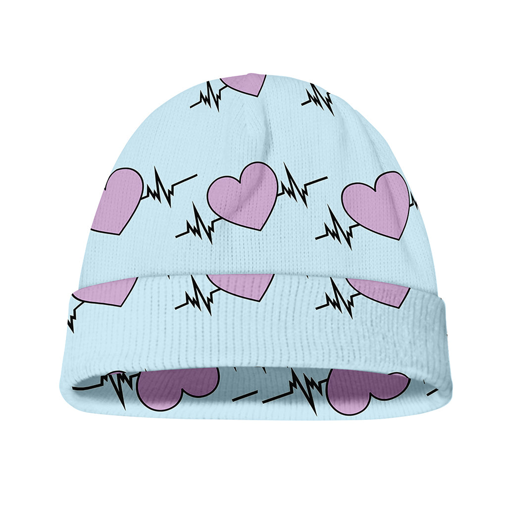 Pink Heartbeat Pattern Print Beanie