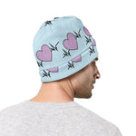 Pink Heartbeat Pattern Print Beanie