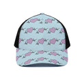 Pink Heartbeat Pattern Print Black Mesh Trucker Hat