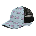 Pink Heartbeat Pattern Print Black Mesh Trucker Cap