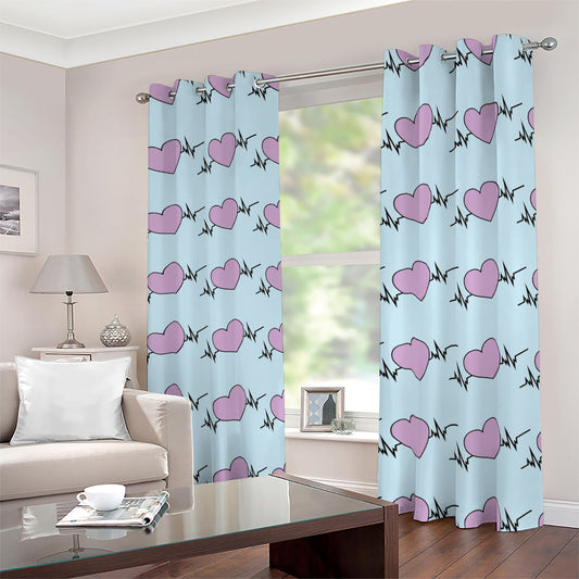 Pink Heartbeat Pattern Print Blackout Grommet Curtains