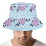 Pink Heartbeat Pattern Print Bucket Hat