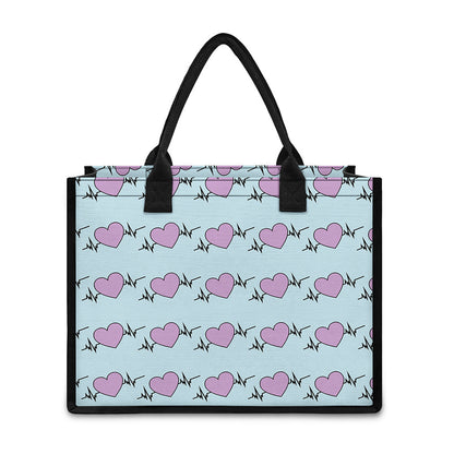 Pink Heartbeat Pattern Print Canvas Tote Bag