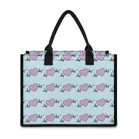 Pink Heartbeat Pattern Print Canvas Tote Bag