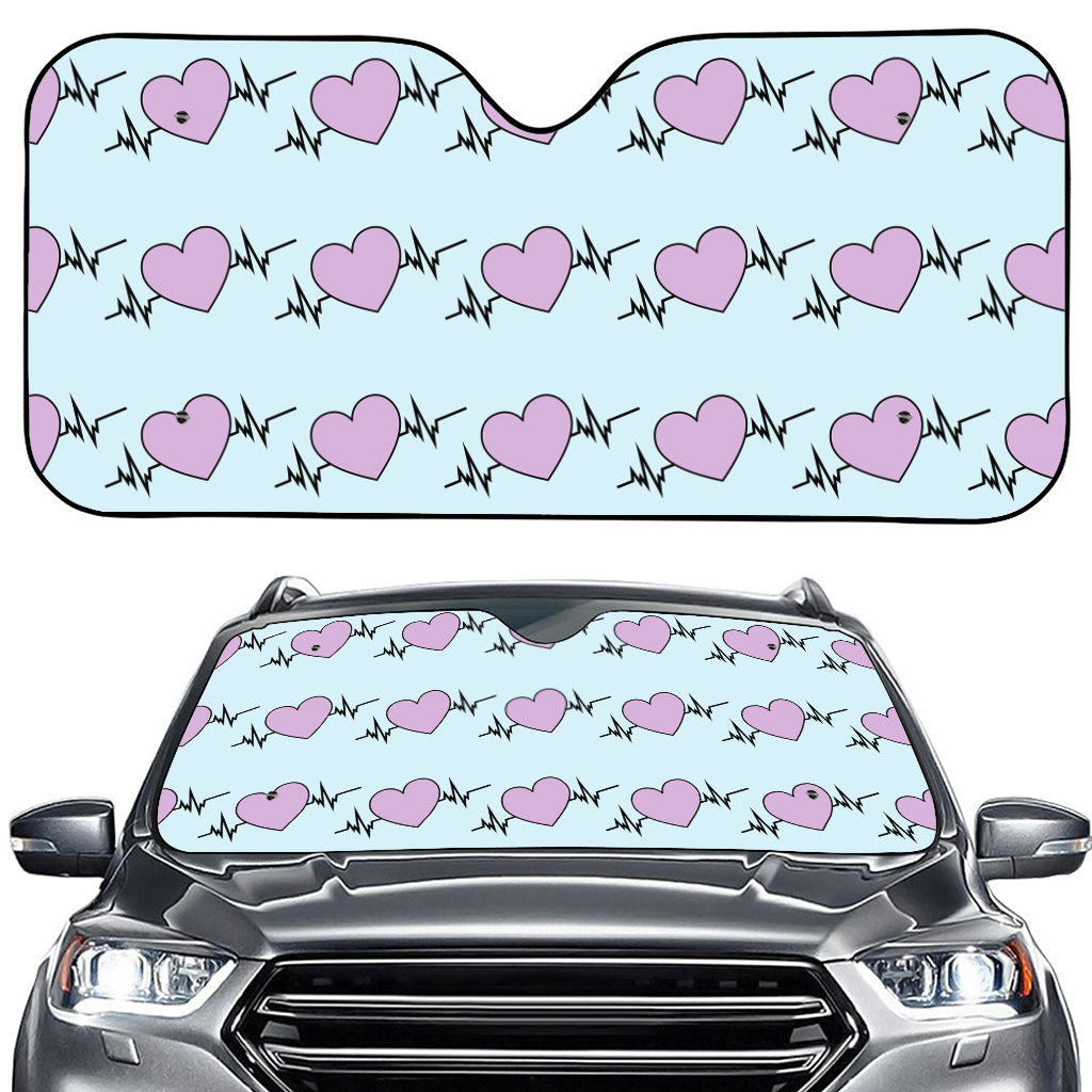 Pink Heartbeat Pattern Print Car Windshield Sun Shade