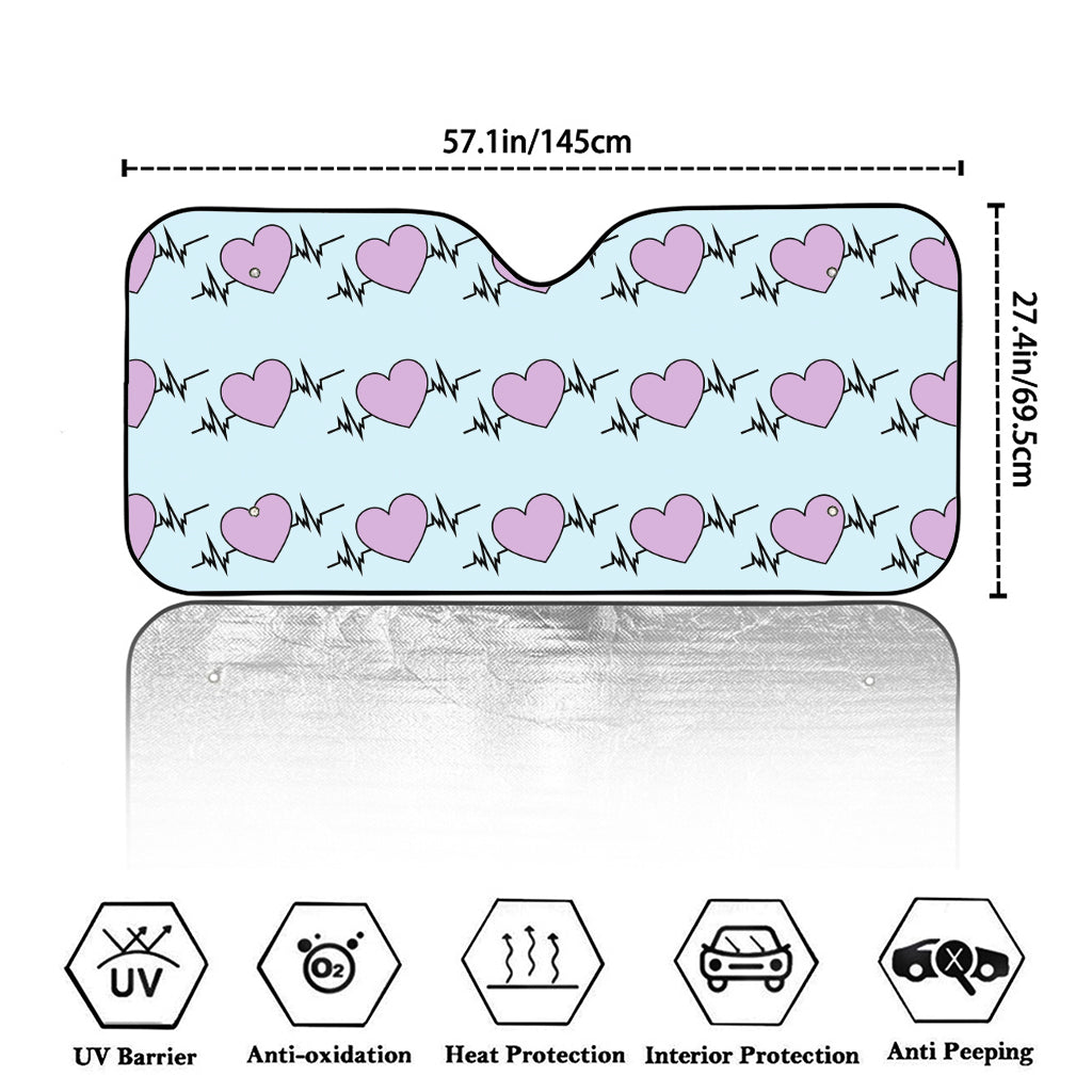 Pink Heartbeat Pattern Print Car Windshield Sun Shade