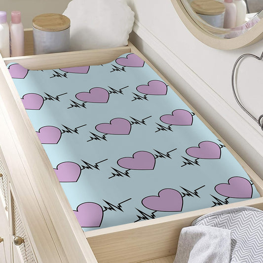 Pink Heartbeat Pattern Print Changing Pad Cover