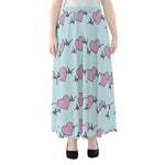 Pink Heartbeat Pattern Print Chiffon Maxi Skirt