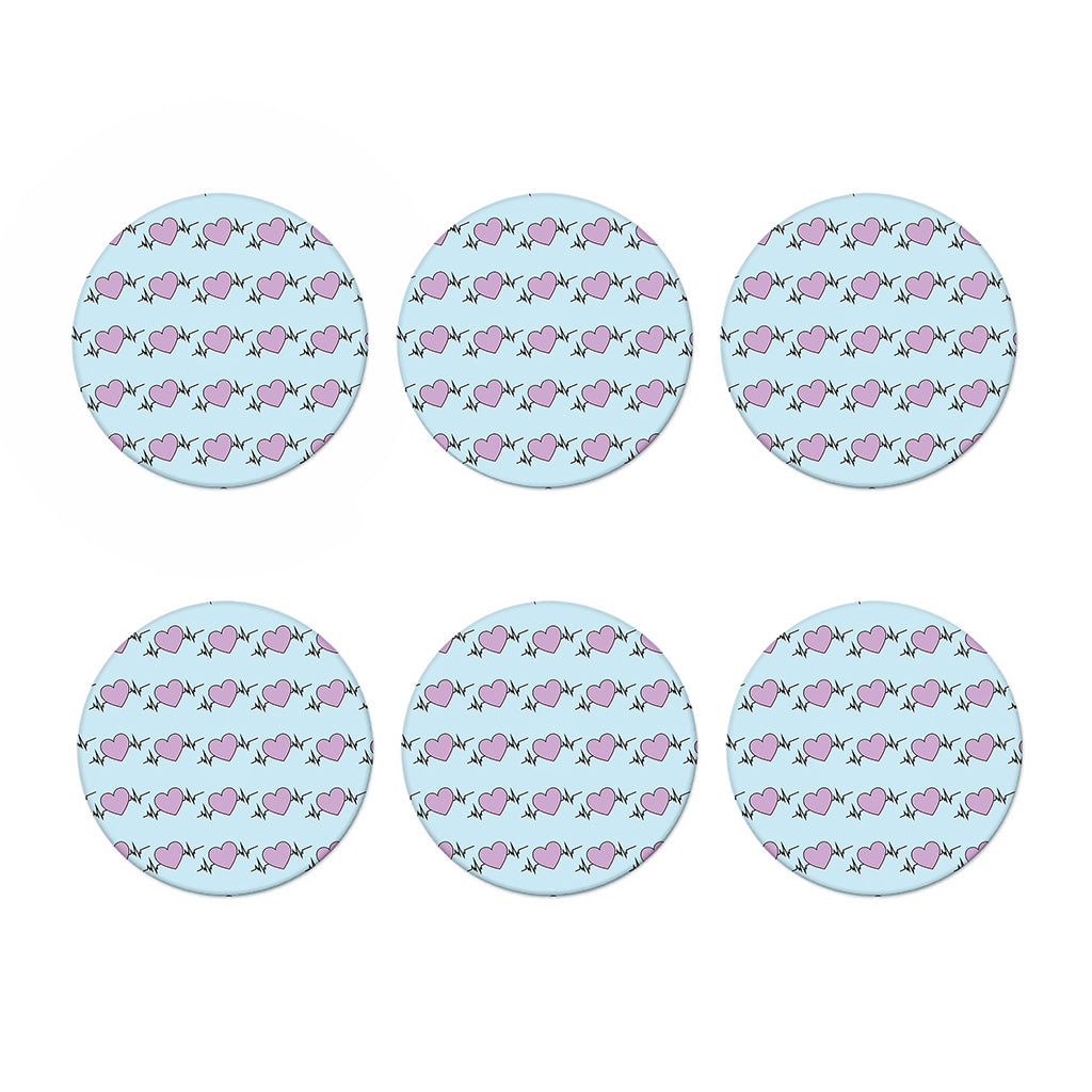 Pink Heartbeat Pattern Print Coaster Set
