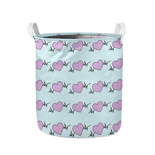 Pink Heartbeat Pattern Print Collapsible Laundry Basket