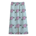 Pink Heartbeat Pattern Print Cotton Front Slit Maxi Skirt