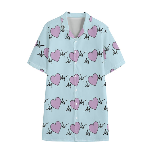 Pink Heartbeat Pattern Print Cotton Hawaiian Shirt
