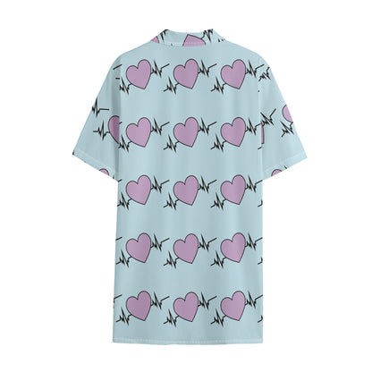 Pink Heartbeat Pattern Print Cotton Hawaiian Shirt