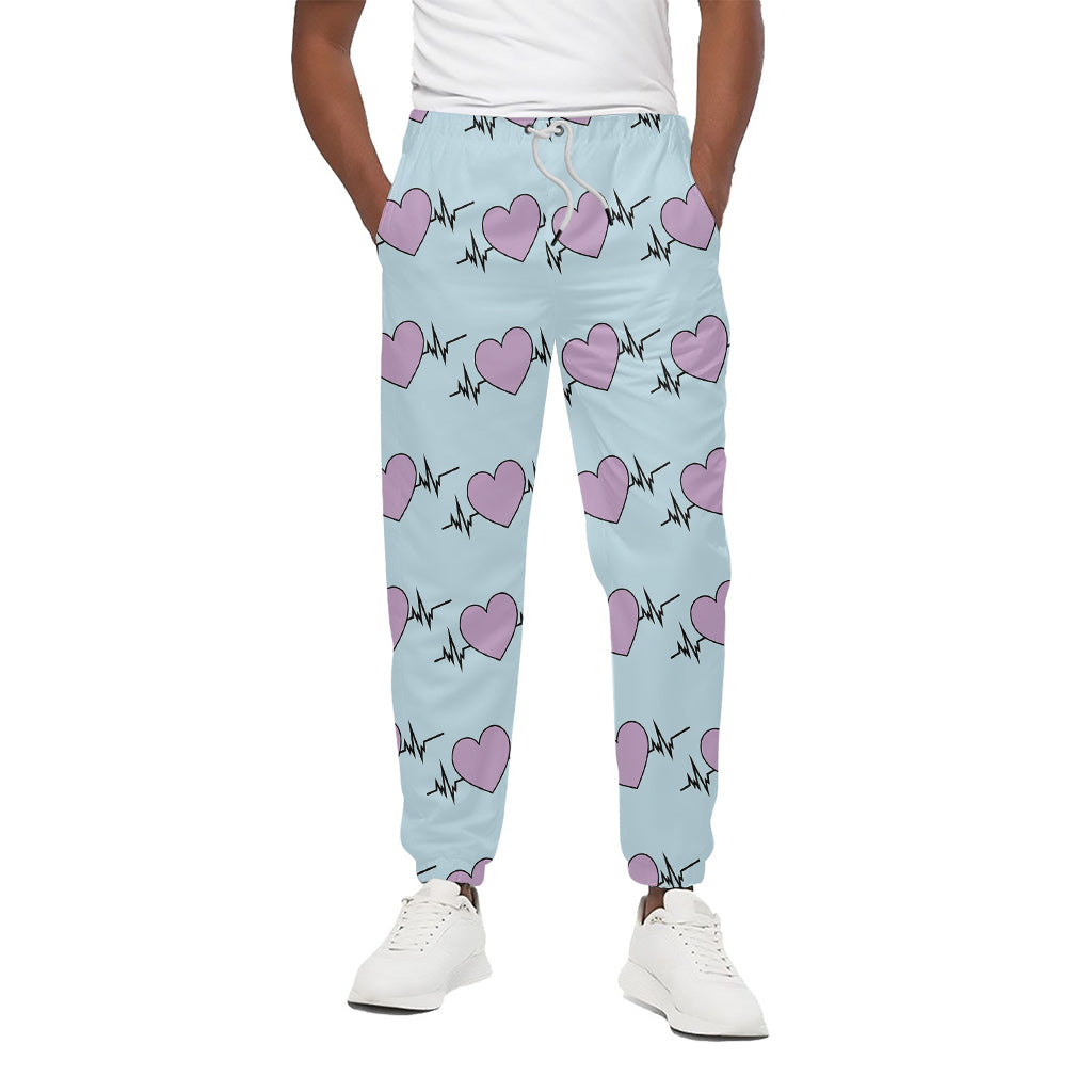 Pink Heartbeat Pattern Print Cotton Pants
