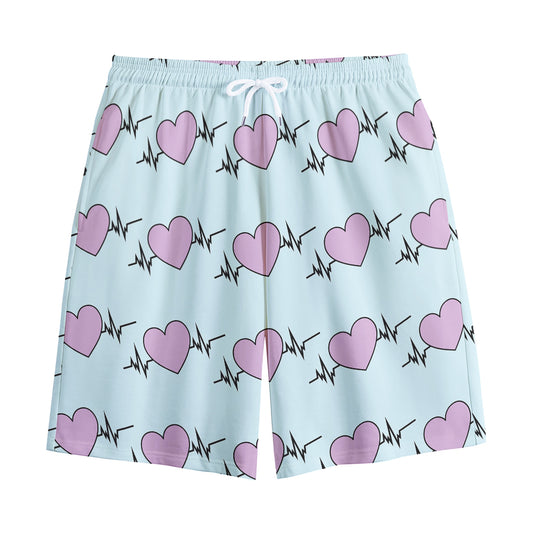 Pink Heartbeat Pattern Print Cotton Shorts